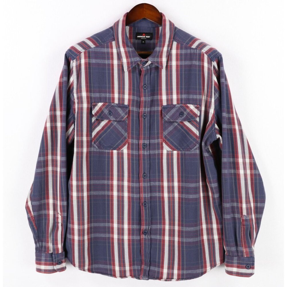 American Giant Button Front Shirt Mens XL Blue Red Plaid Long Sleeve Work USA - Picture 1 of 7
